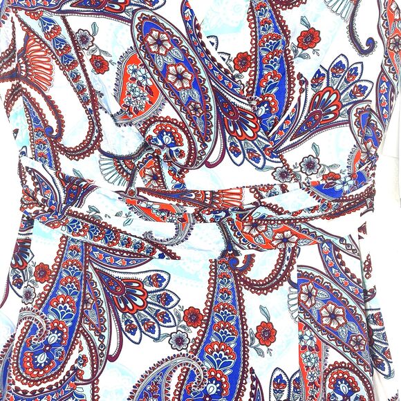 Perceptions Blue Red Paisley Dress Womens SZ LG Fit & Flare V Neck Sleeveless - Picture 7 of 10